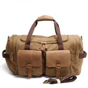 TP5 FLYTRAVELER™ torba podróżna. Bawełna i skóra naturalna - KAWOWA